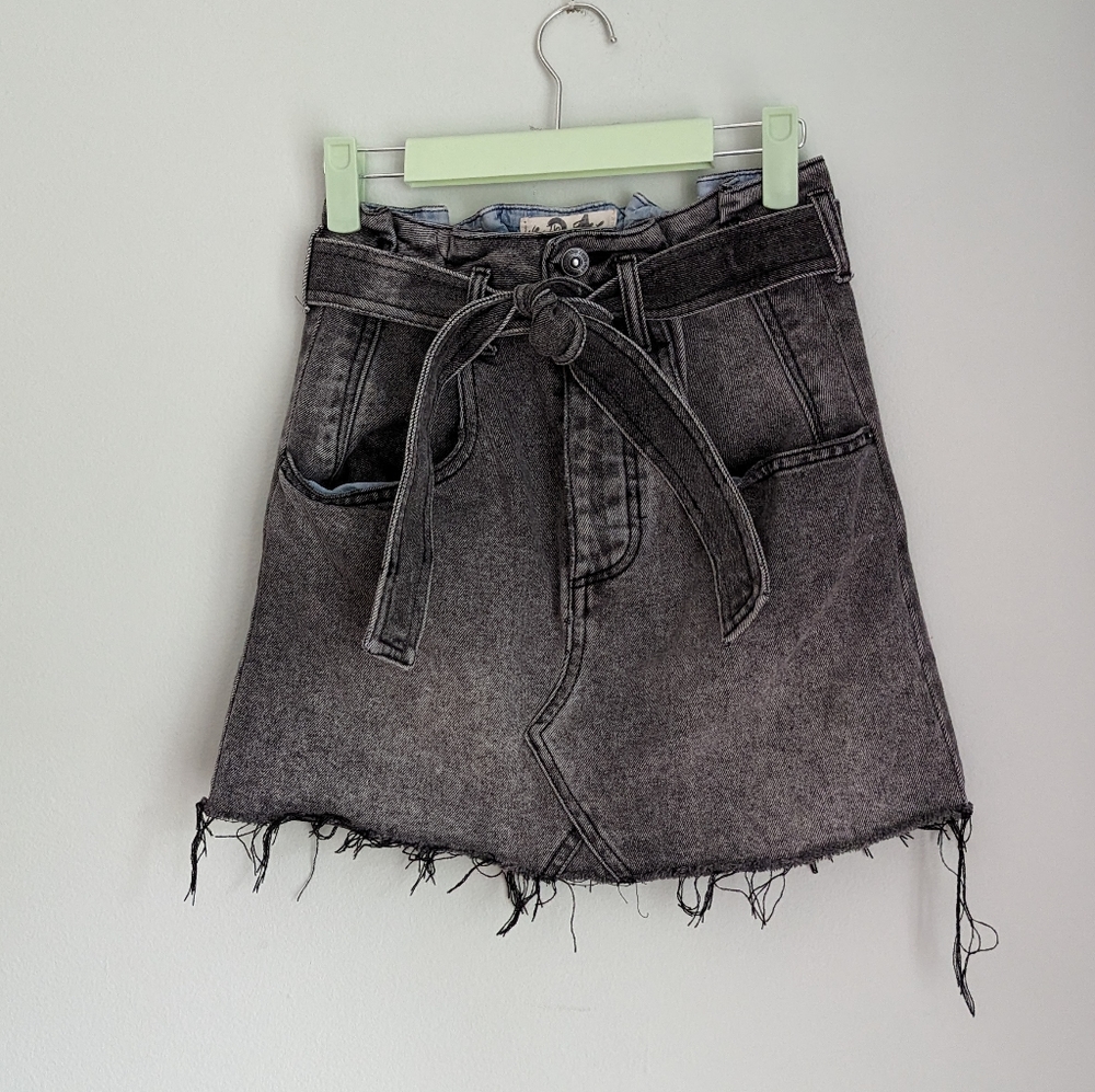 We The Free People Washed Black East of Eden Paper Bag Jean Skirt 24" Waist 163A